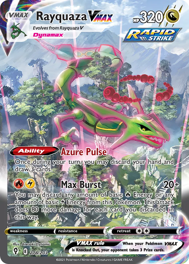 Rayquaza VMAX secret rare Evolving Skies 218